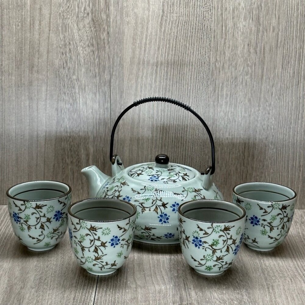 Pier 1 Import Tomoko Tea Set, Japanese Teapot with Handle and 4 Cups